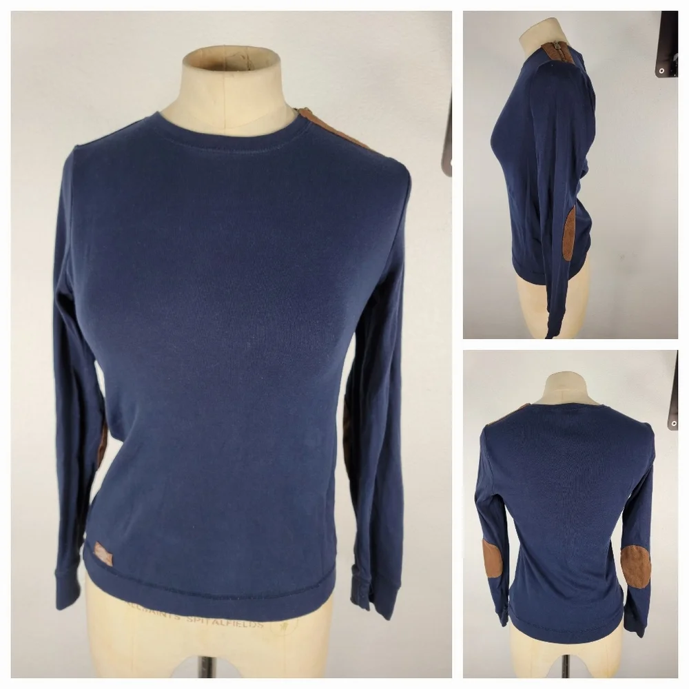 Lauren Ralph Lauren Sz S Sweater Elbow Patch Bavy Blue
